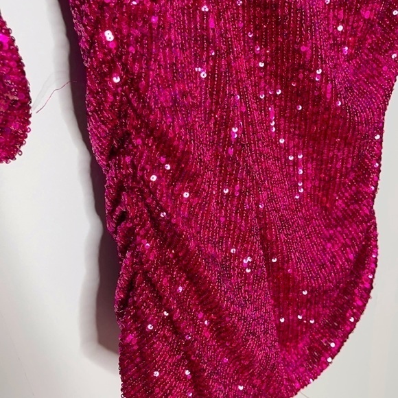 New Parker Dark Pink Arienne Sequinned Surplice Mini Dress US 6 - Picture 6 of 8